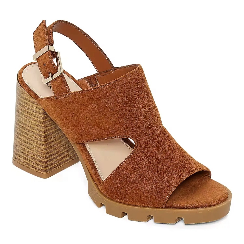 Brand New A.N.A Womens Daly Heeled Sandals Size 7M cognac open toe Strapback